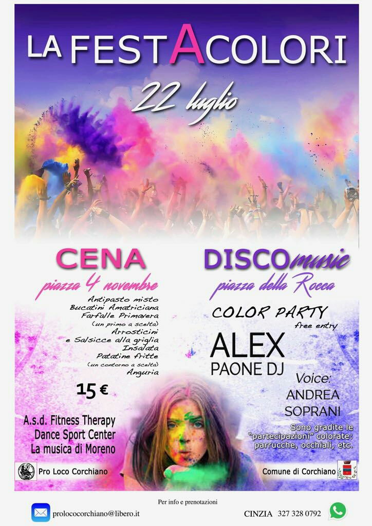 Una serata all'insegna dei colori e del divertimento, per i più giovani e non solo... Nel cuore del nostro paese, non mancate a questa serata dedicata a voi!!! 